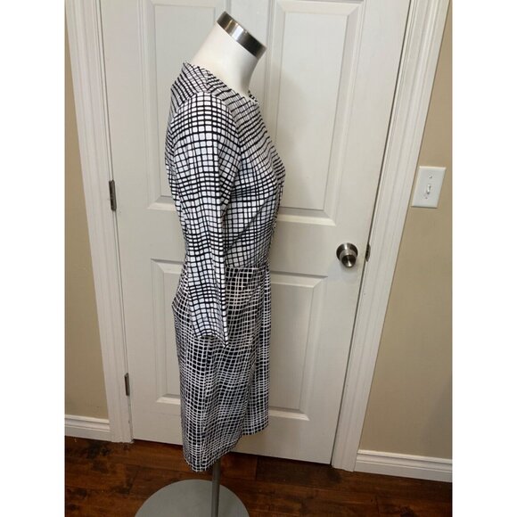J. McLaughlin White Black Windowpane Check Long Sleeve Fit & Flare Dress Size XS - Picture 2 of 5